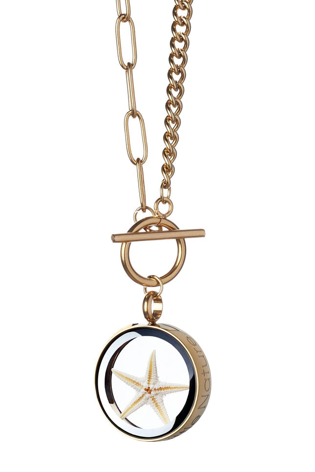 My Little Nature I Handmade Gold Plated Statement Necklace With Natural Starfish With Toggle Clasp & Star Charm