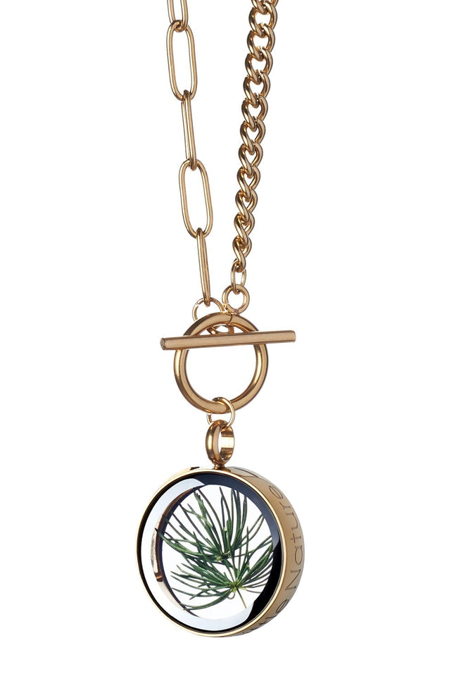My Little Nature I Handmade Gold Plated Statement Necklace With Natural Pine Needles With Toggle Clasp