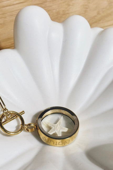 My Little Nature I Handmade Gold Plated Statement Necklace With Natural Starfish With Toggle Clasp & Star Charm