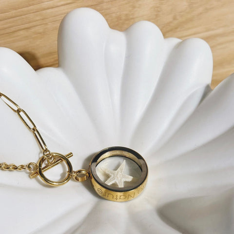 My Little Nature I Handmade Gold Plated Statement Necklace With Natural Starfish With Toggle Clasp & Star Charm