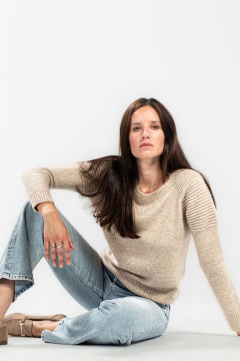 Bel Cashmere | Jersey de cashmere Motorbiker jaspe beige