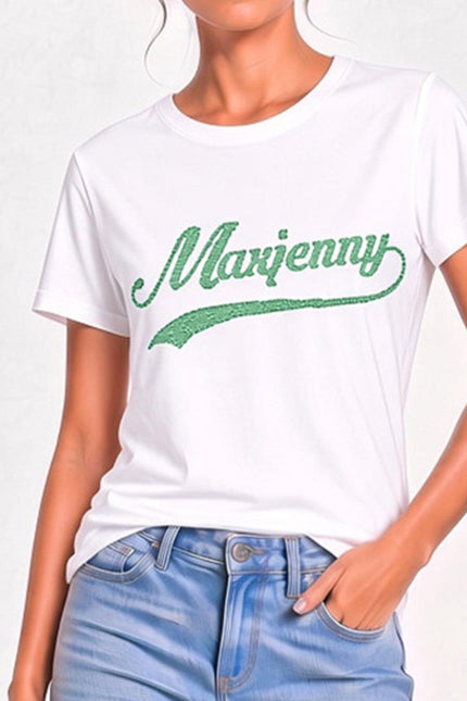 White T-shirt with Green Swarovski Crystals