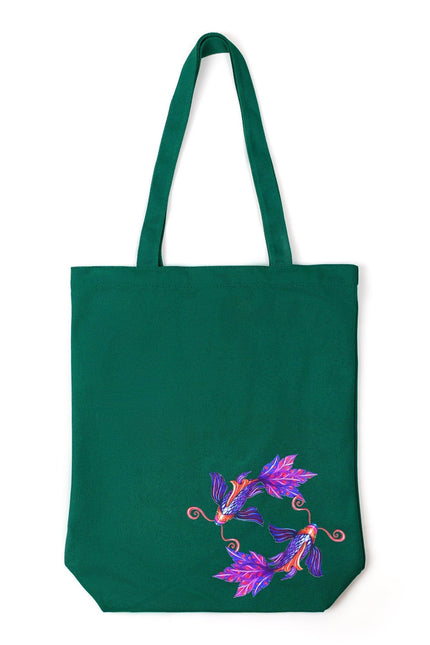 Janara Jones | Zielona torba TOTE z rybkami Koi