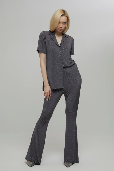 Petra Petrova | Crystal Stone Gray Flare Trousers Nicole