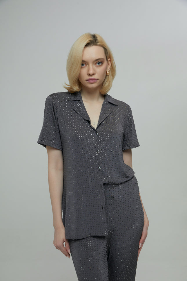 Petra Petrova | Gray Shirt with Crystals Nicole