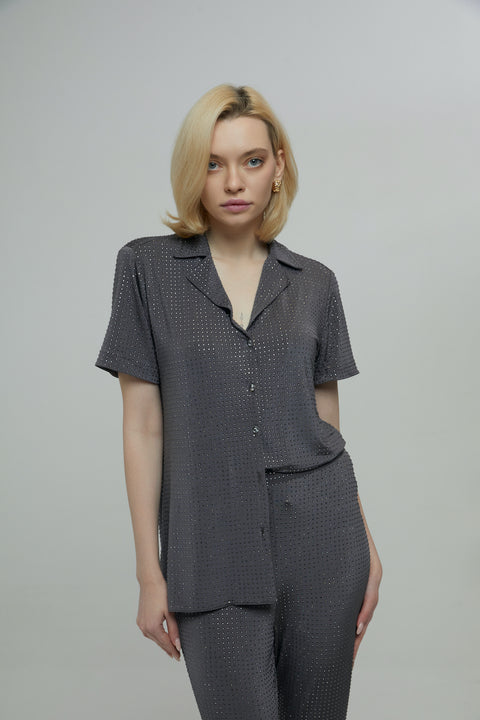 Petra Petrova | Gray Shirt with Crystals Nicole