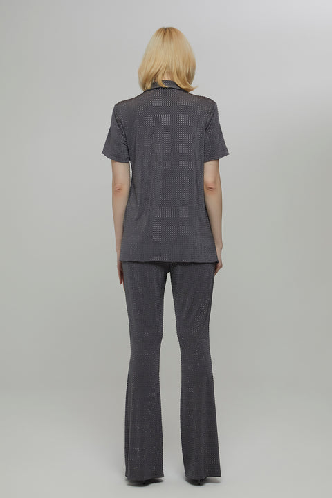 Petra Petrova | Crystal Stone Gray Flare Trousers Nicole