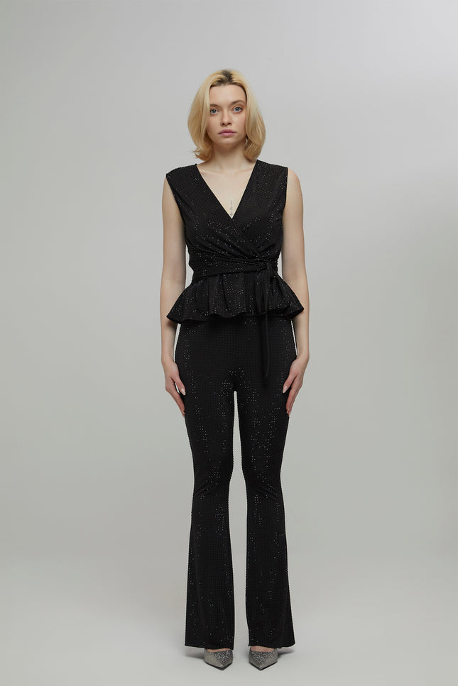 Petra Petrova | Crystal Stone Black Flare Trousers Nicole