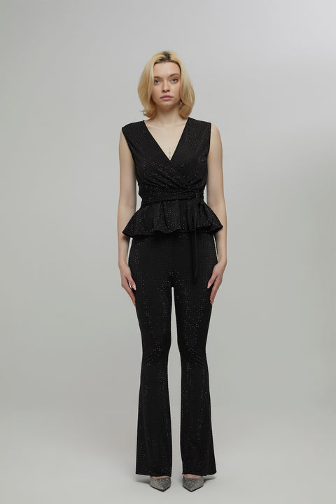 Petra Petrova | Crystal Stone Black Flare Trousers Nicole