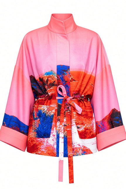 Square Boxy Jacket - Red blue landscape