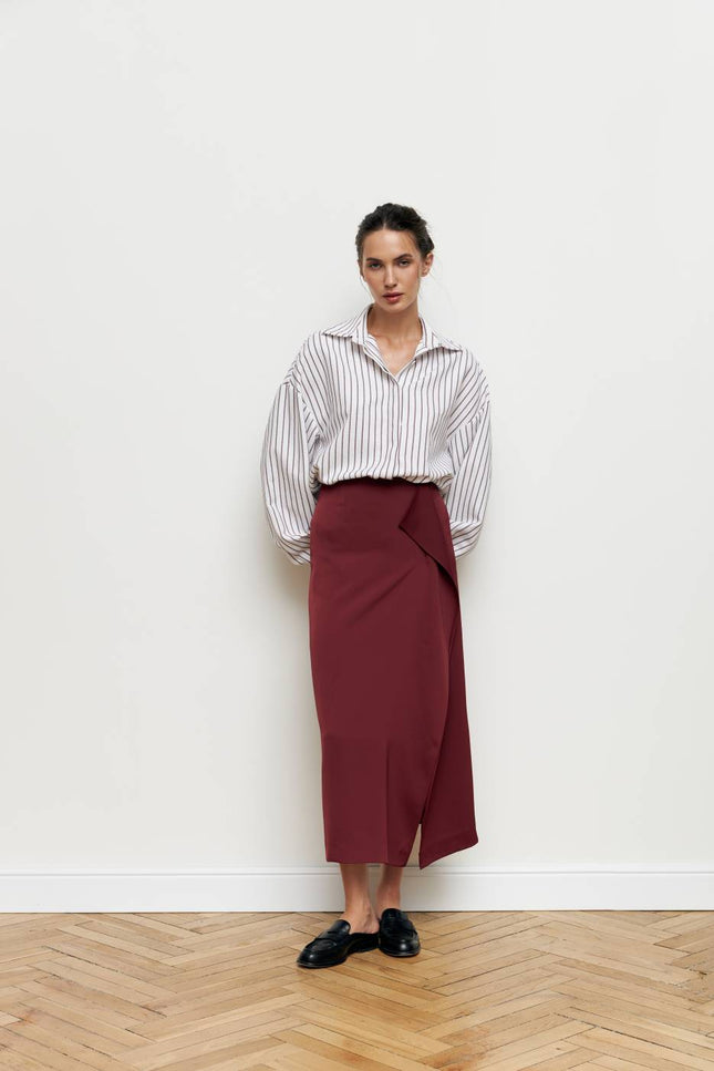 Kolosova | BURGUNDY CUT MIDI SKIRT