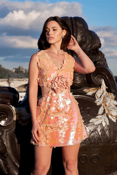 Petra Petrova | Peach Sequin Side Cut Out Mini Dress Hailey