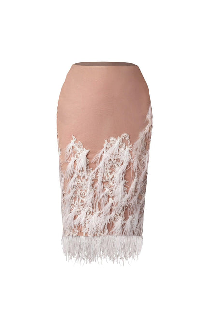 HAZEL LACE AND FEATHER KNEE LENGTH SKIRT. - ANITABEL