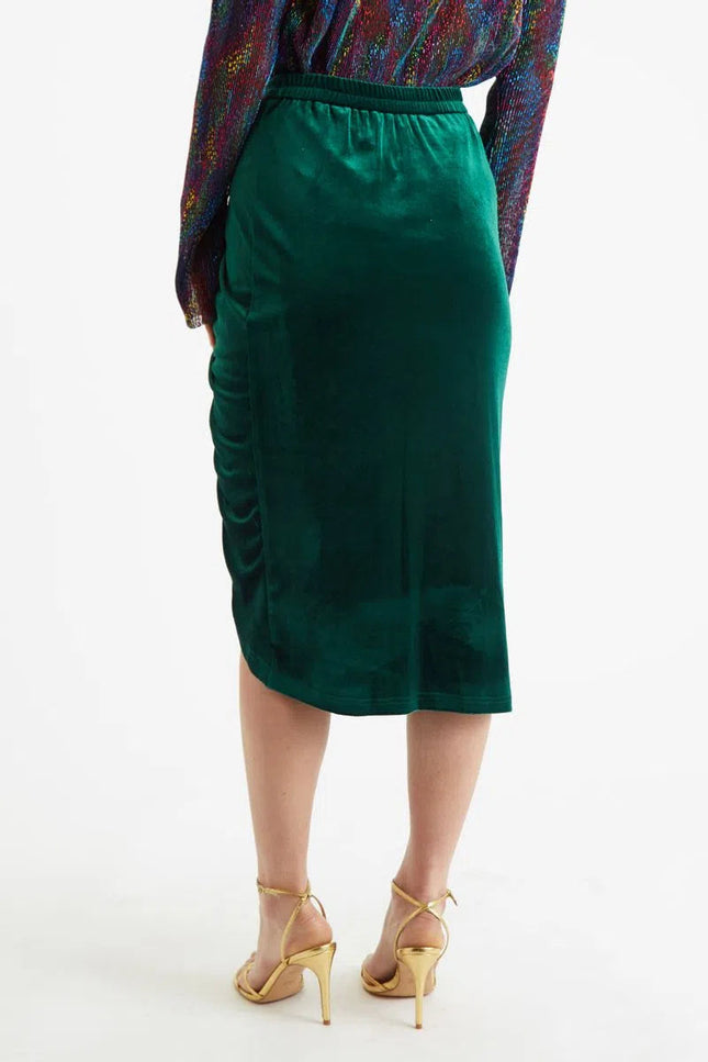 Louche Helka Velvet Ruched Mini Skirt Green - Detail 1