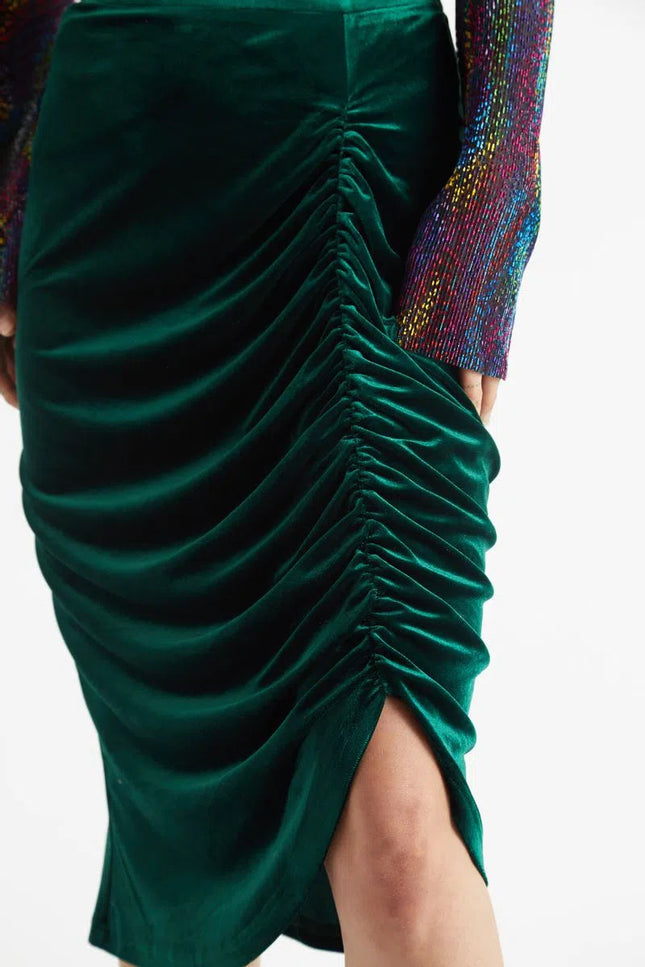 Louche Helka Velvet Ruched Mini Skirt Green - Detail 2