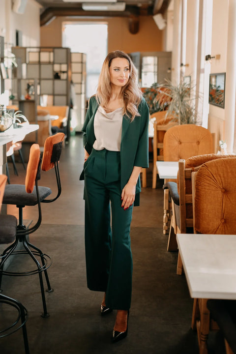 Etanna | High-Waisted Wide-Legged Trousers Emerald Green