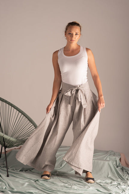 Wide Leg Linen Pants with High Waist Bow Detail - from Nikka Place | Effortless fashion for easy living