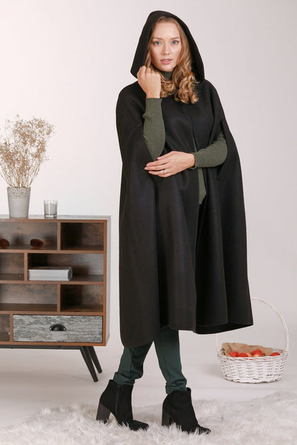 Wool Hooded Cloak Coat hooded detail - from NikkaPlace | Effortless fashion for easy living