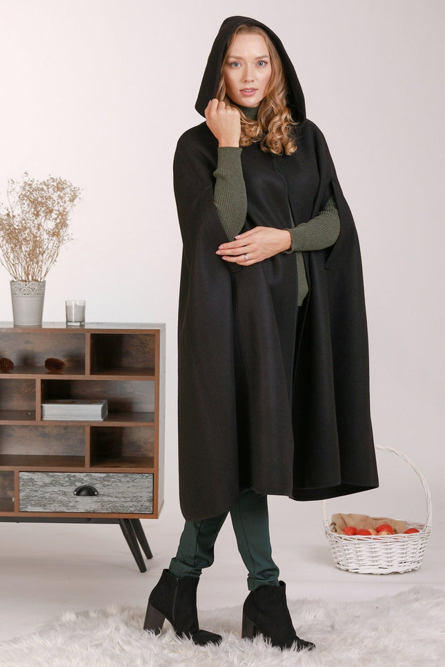 Wool Hooded Cloak Coat hooded detail - from NikkaPlace | Effortless fashion for easy living