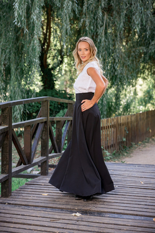 High Waisted Maxi Skirt paired with a blouse - from NikkaPlace | Effortless fashion for easy living