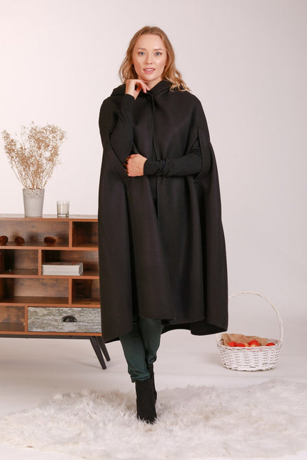 Wool Hooded Cloak Coat front view - from NikkaPlace | Effortless fashion for easy living