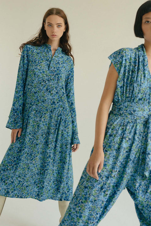 State Of Georgia I JEMIMA MIDI/MAXI DRESS DOUBLE LAYER SLEEVE - FLORAL EXPLOSION BLUE