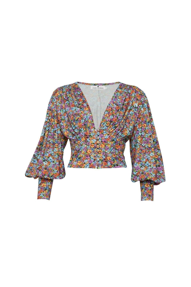 State Of Georgia I BOWIE BUTTON UP TOP - Floral Explosion Raspberry