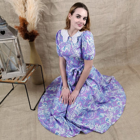 Lalipop Design | Scalloped Lace Collar Floral Midi Dress