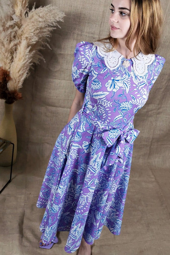 Lalipop Design | Scalloped Lace Collar Floral Midi Dress
