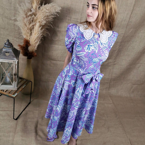 Lalipop Design | Scalloped Lace Collar Floral Midi Dress