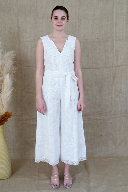 Lalipop Design | Embroidery Jumpsuit With Faux Pearl & Diamond Details