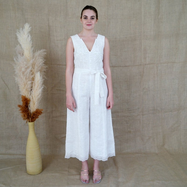 Lalipop Design | Embroidery Jumpsuit With Faux Pearl & Diamond Details