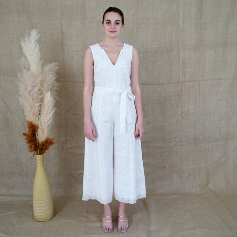 Lalipop Design | Embroidery Jumpsuit With Faux Pearl & Diamond Details