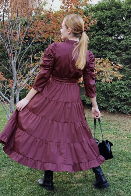 Lalipop Design | Poplin Burgundy Midi Dress