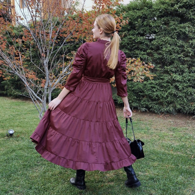 Lalipop Design | Poplin Burgundy Midi Dress