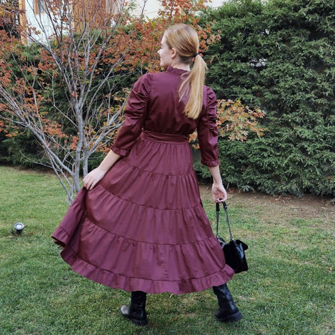 Lalipop Design | Poplin Burgundy Midi Dress