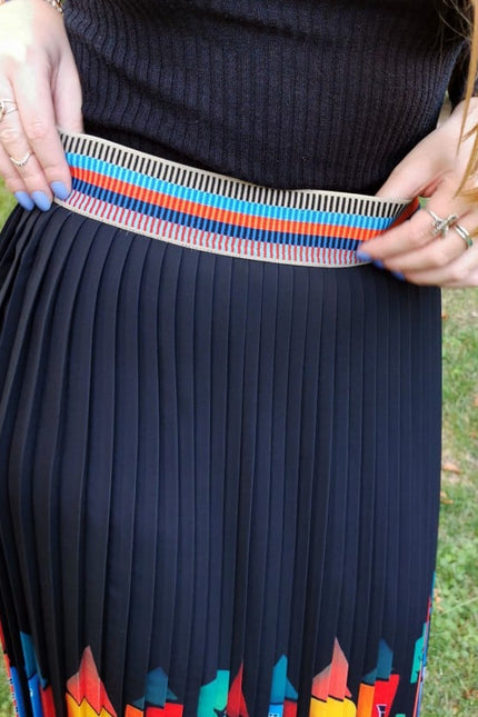 Lalipop Design | Pleated Midi Skirt with Colorful House Prints