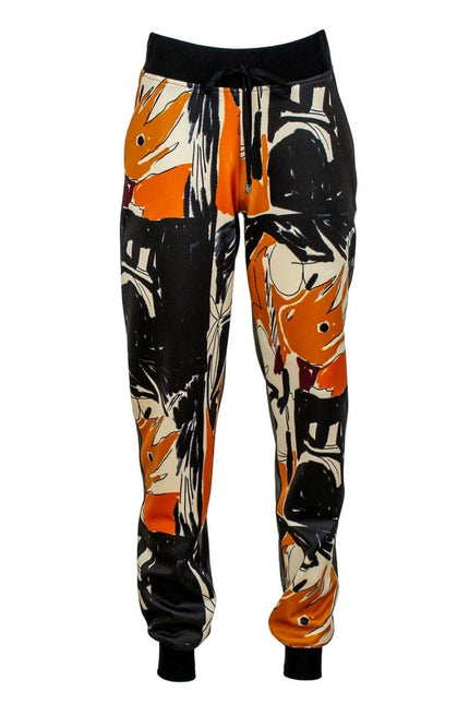 Lalipop Design | Track Sweatpants With Abstract Print Front & Black Vegan Leather