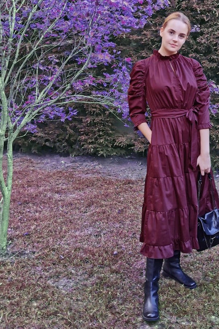 Lalipop Design | Poplin Burgundy Midi Dress
