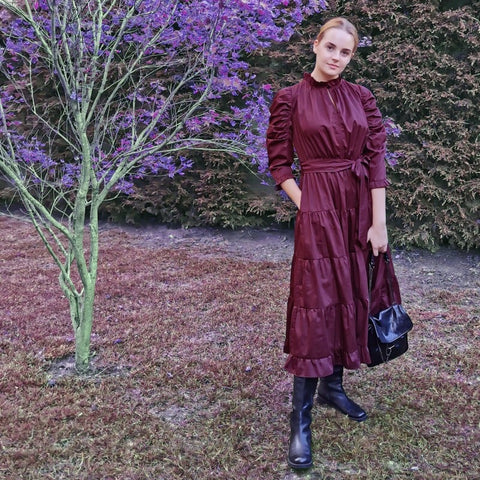 Lalipop Design | Poplin Burgundy Midi Dress