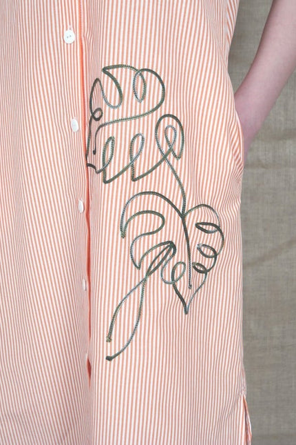 Lalipop Design | Pinstripe Midi Dress With Pineapple Embroidery