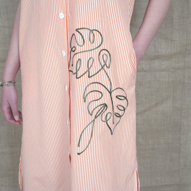 Lalipop Design | Pinstripe Midi Dress With Pineapple Embroidery