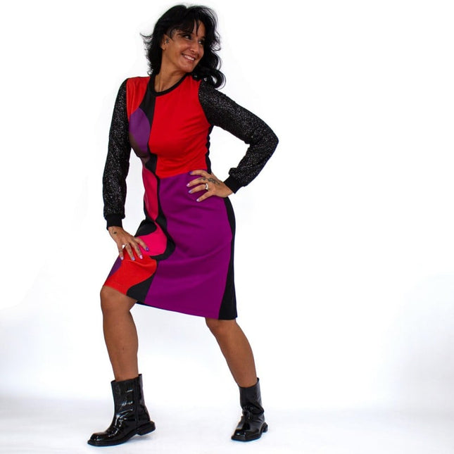 Lalipop Design | Colorful&Black Abstract Design Patchwork Knit Mini Dress