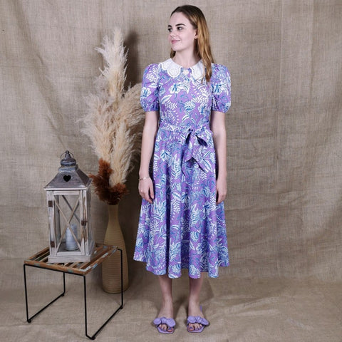 Lalipop Design | Scalloped Lace Collar Floral Midi Dress