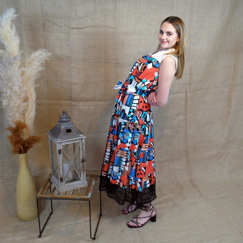 Lalipop Design | Long Sleeveless Voile Midi Dress with Black Embroidery Detail