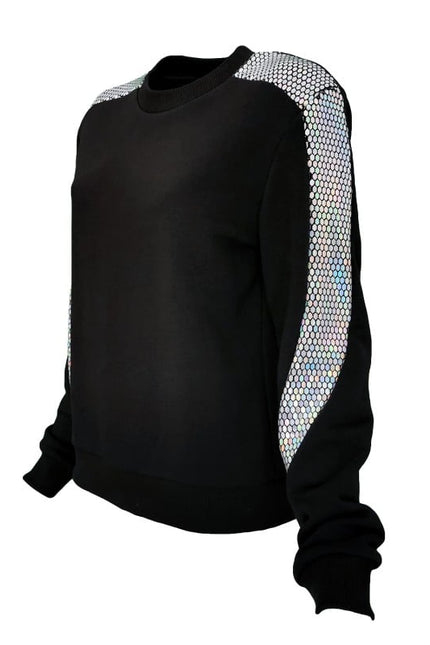 Lalipop Design | Sweatshirt with Silver Honeycomb Hologram Sequined Details Sleeves