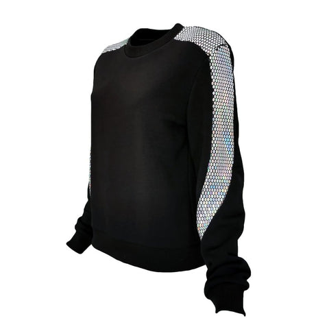 Lalipop Design | Sweatshirt with Silver Honeycomb Hologram Sequined Details Sleeves