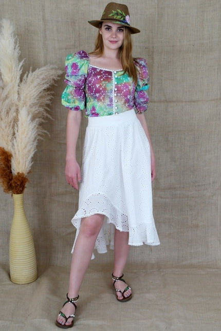 Lalipop Design | Embroidery Asymmetric Midi Skirt