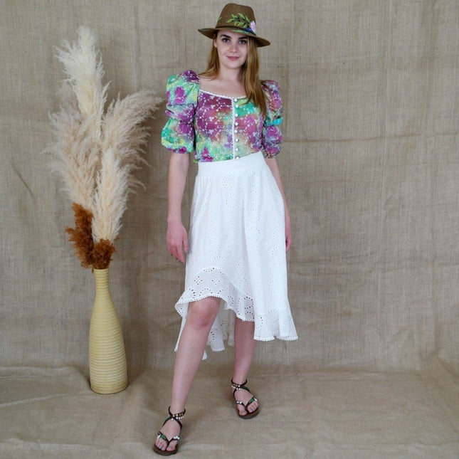 Lalipop Design | Embroidery Asymmetric Midi Skirt