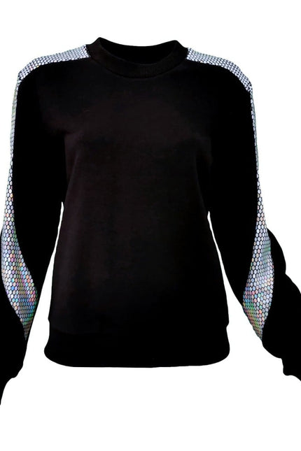 Lalipop Design | Sweatshirt with Silver Honeycomb Hologram Sequined Details Sleeves